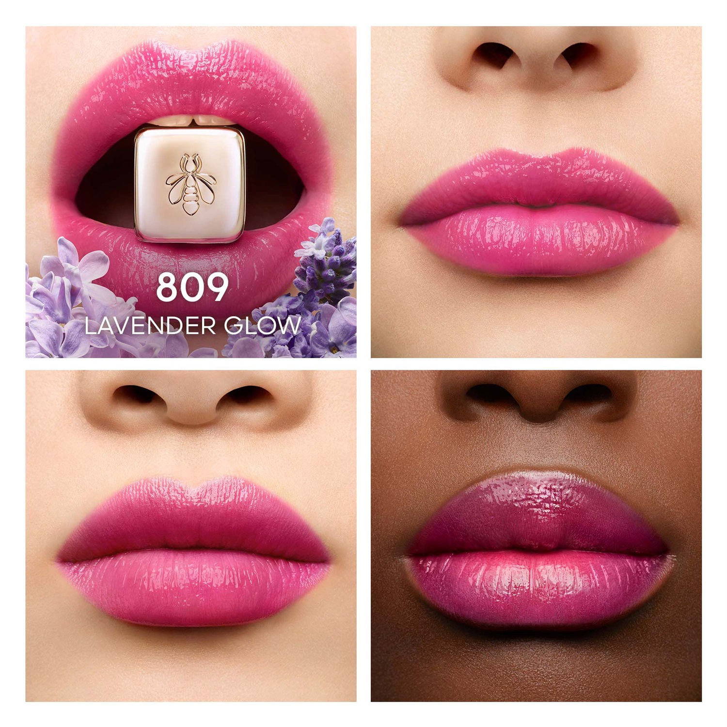 Guerlain KissKiss Bee Glow 809 Lavender Glow - Balsamo Labbra Colorato al Miele con il 98% di Ingredienti Naturali, 3.2g