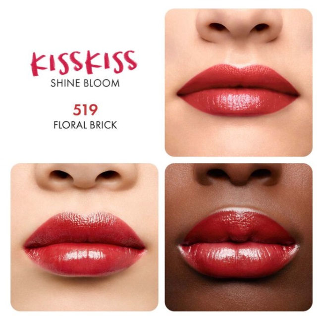 Guerlain KissKiss Shine Bloom 519 Floral Brick - Rossetto Brillante con il 95% di Ingredienti di Origine Naturale