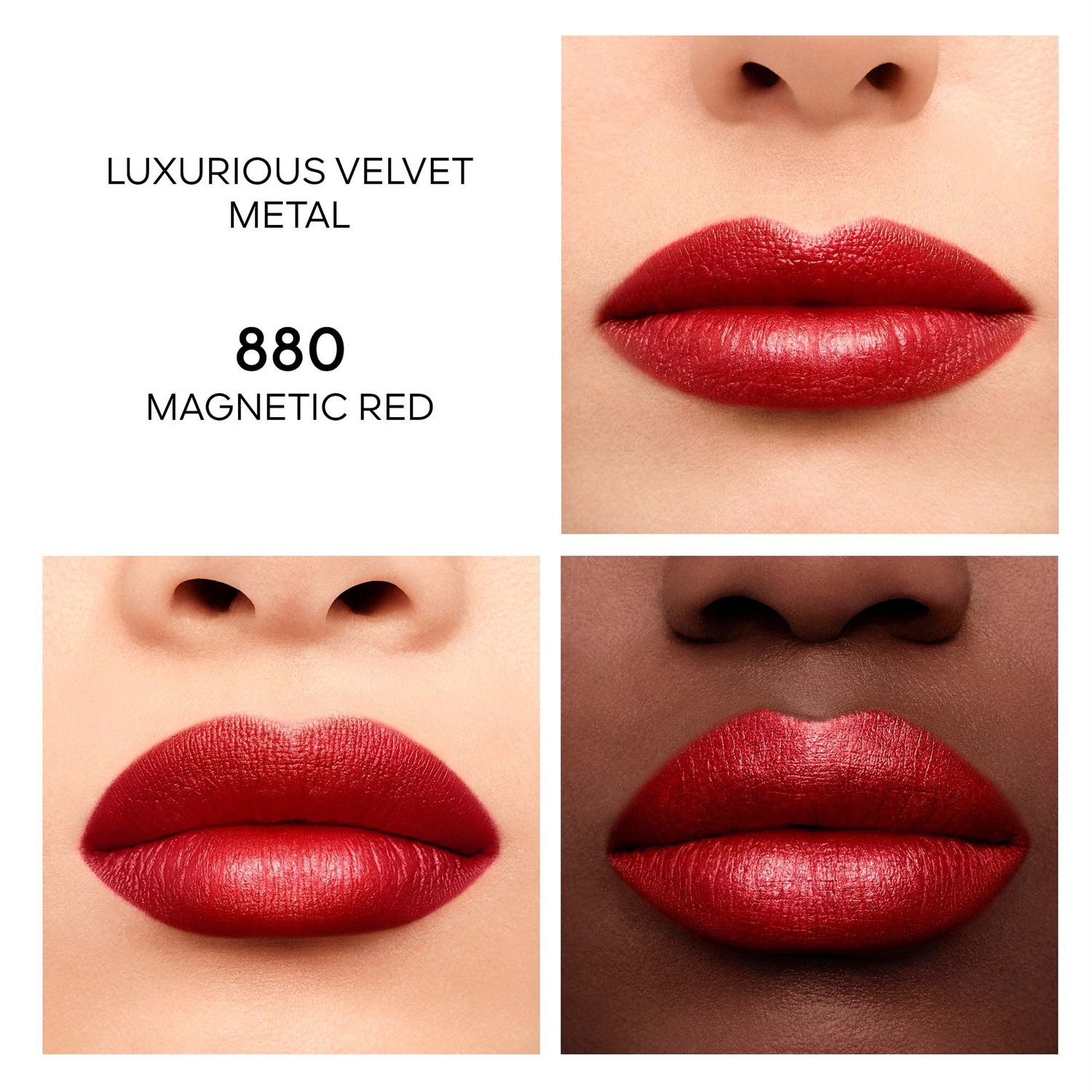 Guerlain Rouge G Luxurious Velvet Metal Rossetto Matte Metallizzato Magnetic Red 880 - 3.5 g, Tenuta 16 Ore, Effetto Velluto