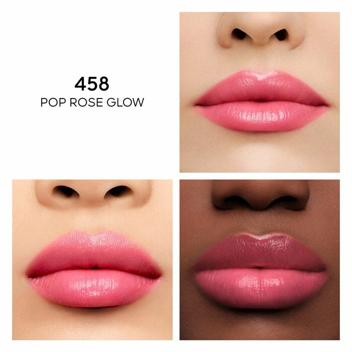 Guerlain KissKiss Bee Glow 458 Pop Rose Glow - Balsamo Labbra Colorato al Miele con 98% Ingredienti Naturali, Idratante e Nutriente, 3.2g