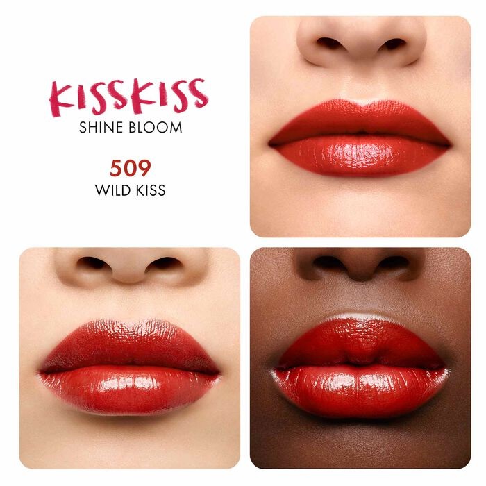 Guerlain KissKiss Shine Bloom 509 Wild Kiss - Rossetto Brillante Idratante con 95% di Ingredienti Naturali