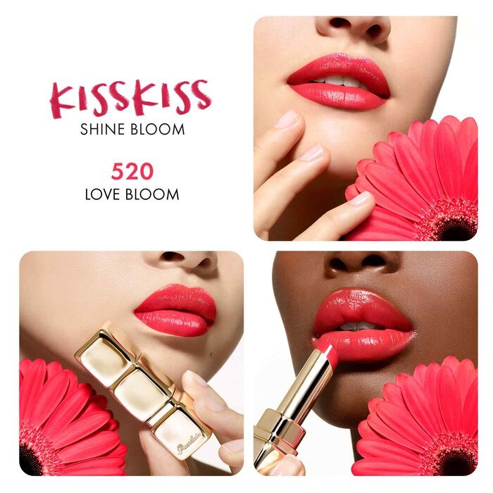 Guerlain KissKiss Shine Bloom 520 Love Bloom - Rossetto Brillante con 95% di Ingredienti Naturali, Idratante per 24 Ore