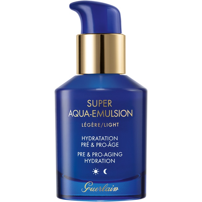 Guerlain Super Aqua Emulsion Légère 50 ml - Emulsione idratante leggera per il viso, previene i segni dell'invecchiamento, tecnologia Aquacomplex Advanced