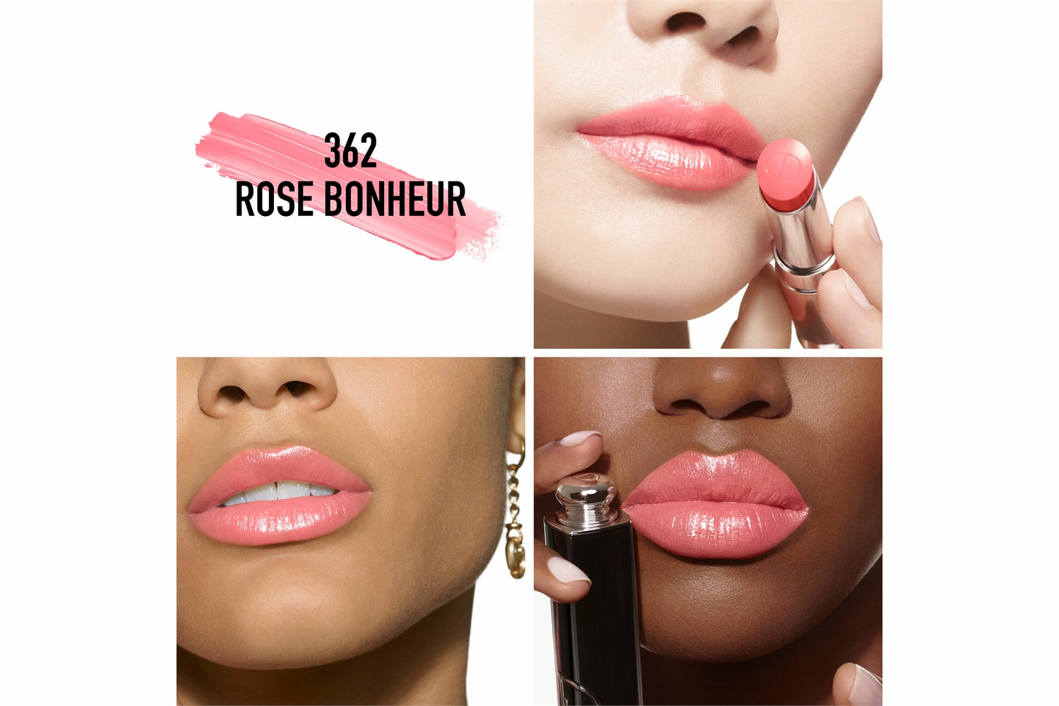 Dior Addict Rossetto Brillante Ricaricabile 362 Rose Bonheur - 90% di Ingredienti di Origine Naturale, Idratazione 24 Ore