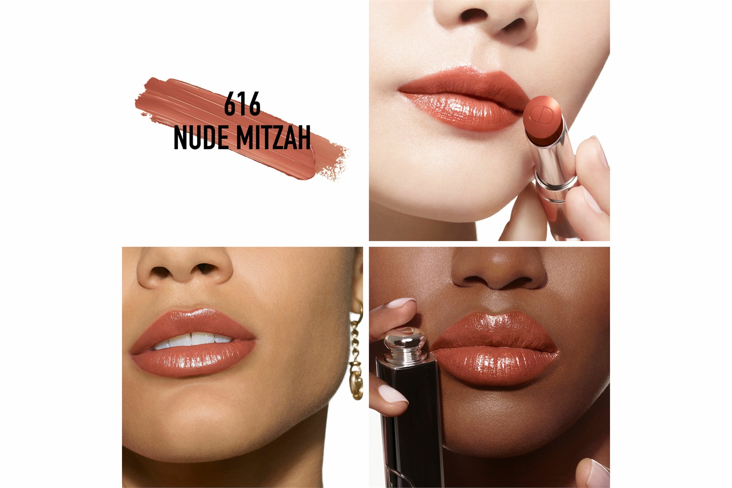 Dior Addict Rossetto Brillante 616 Nude Mitzah - Astuccio Ricaricabile, 90% di Ingredienti Naturali, Idratazione 24 Ore