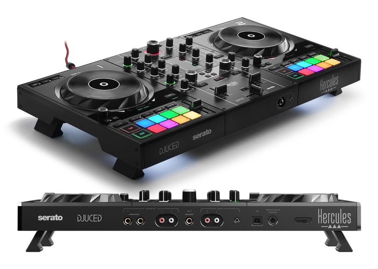 Hercules DJControl Inpulse 500 - Controller DJ USB a 2 canali con interfaccia audio integrata, 16 pad RGB retroilluminati e controllo DVS (Digital Vinyl System) - Nero
