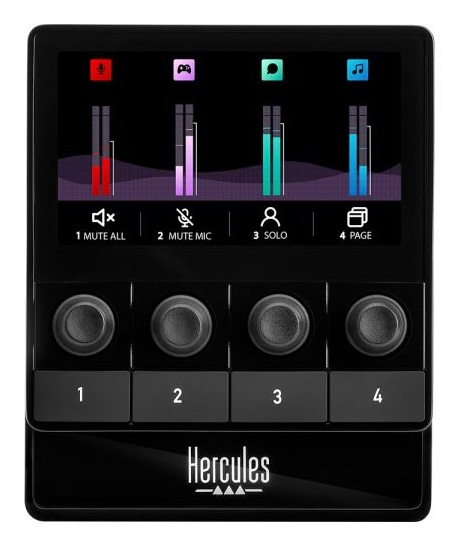 Hercules Stream 100 - Controller Audio Nero con 4 Pulsanti, Schermo LCD e Gestione Fino a 8 Tracce