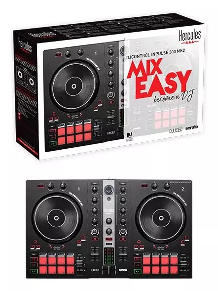 Hercules DJControl Inpulse 300 MK2 - Mixer DJ USB 2 Canali con 16 Drum Pad, Funzione Beatmatch Guide, Compatibile con Serato DJ Lite e DJUCED, Colore Nero/Rosso