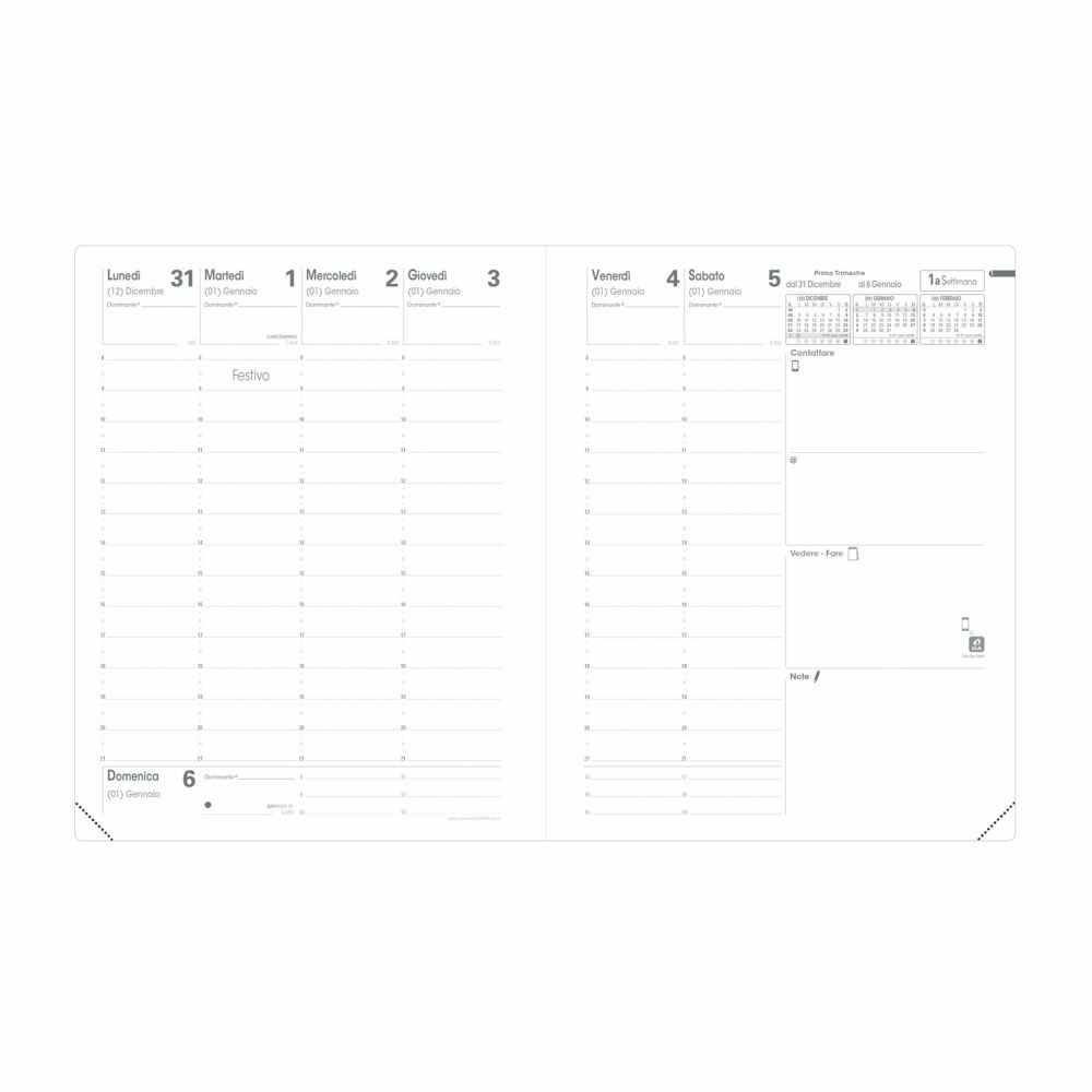 Quo Vadis Agenda Settimanale Presidente 2025 - 21x27 cm, Nero, Copertina Impala, Carta Bianca PEFC, Rubrica Amovibile