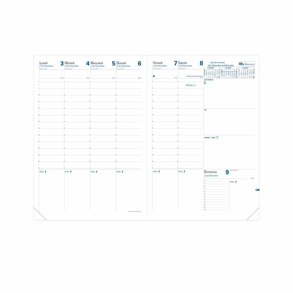 Quo Vadis Prenote Club Agenda Settimanale 2025 A4 Nero 21x29,7 cm con Copertina Amovibile e Rubrica