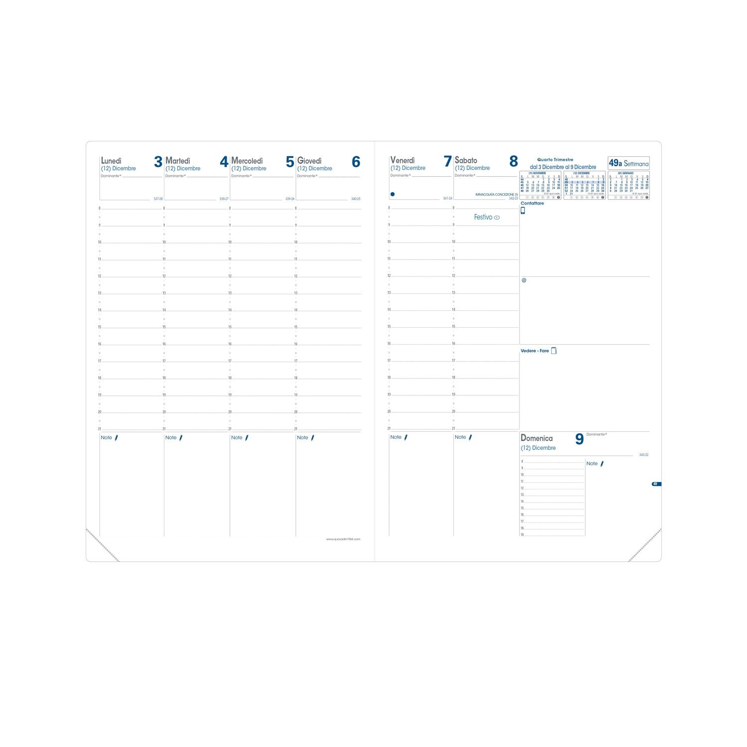 Quo Vadis Prenote Club Agenda Settimanale 2025 A4 Rosso - 21x29,7 cm, 160 Pagine, Copertina Amovibile