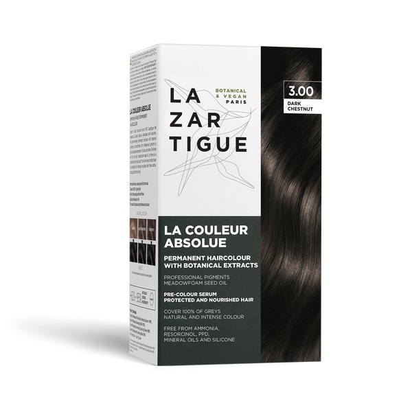 Lazartigue La Couleur Absolue Colorazione Permanente 3.00 Castano Scuro - Senza Ammoniaca, con Estratti Botanici, Copertura 100% Capelli Bianchi