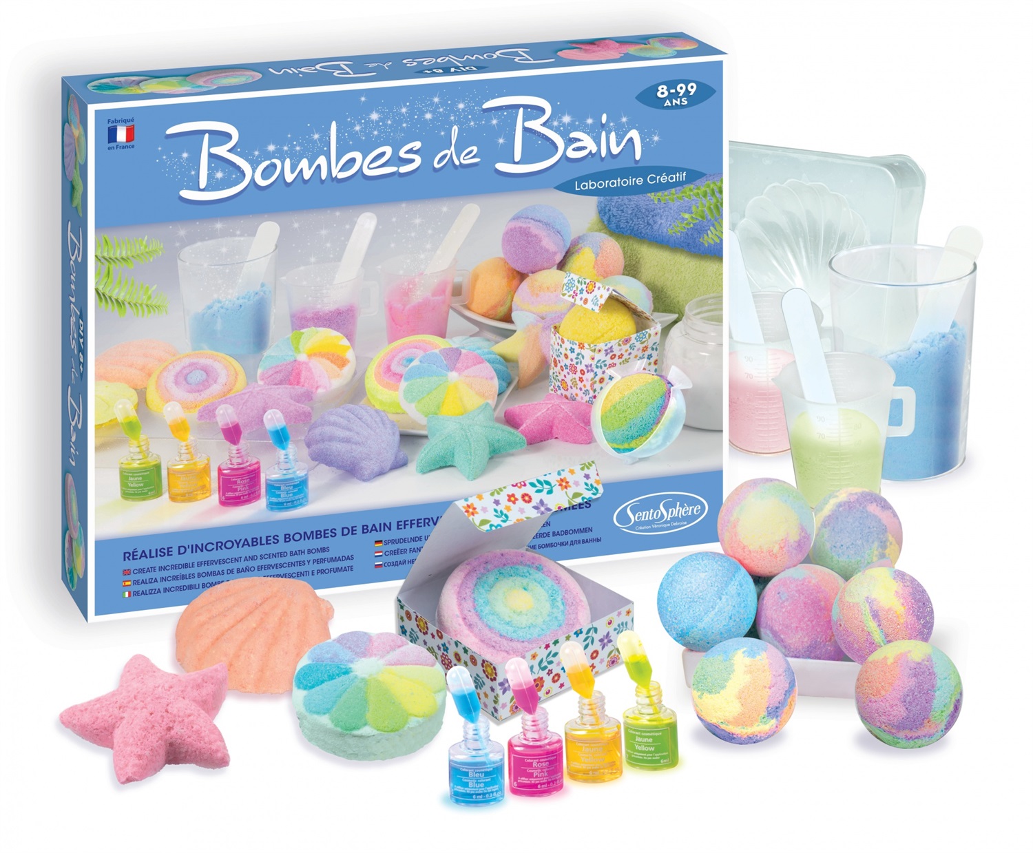 SentoSphère Bombole da bagno blu - KIT FAI DA TE 225 pezzi per creare bombe effervescenti