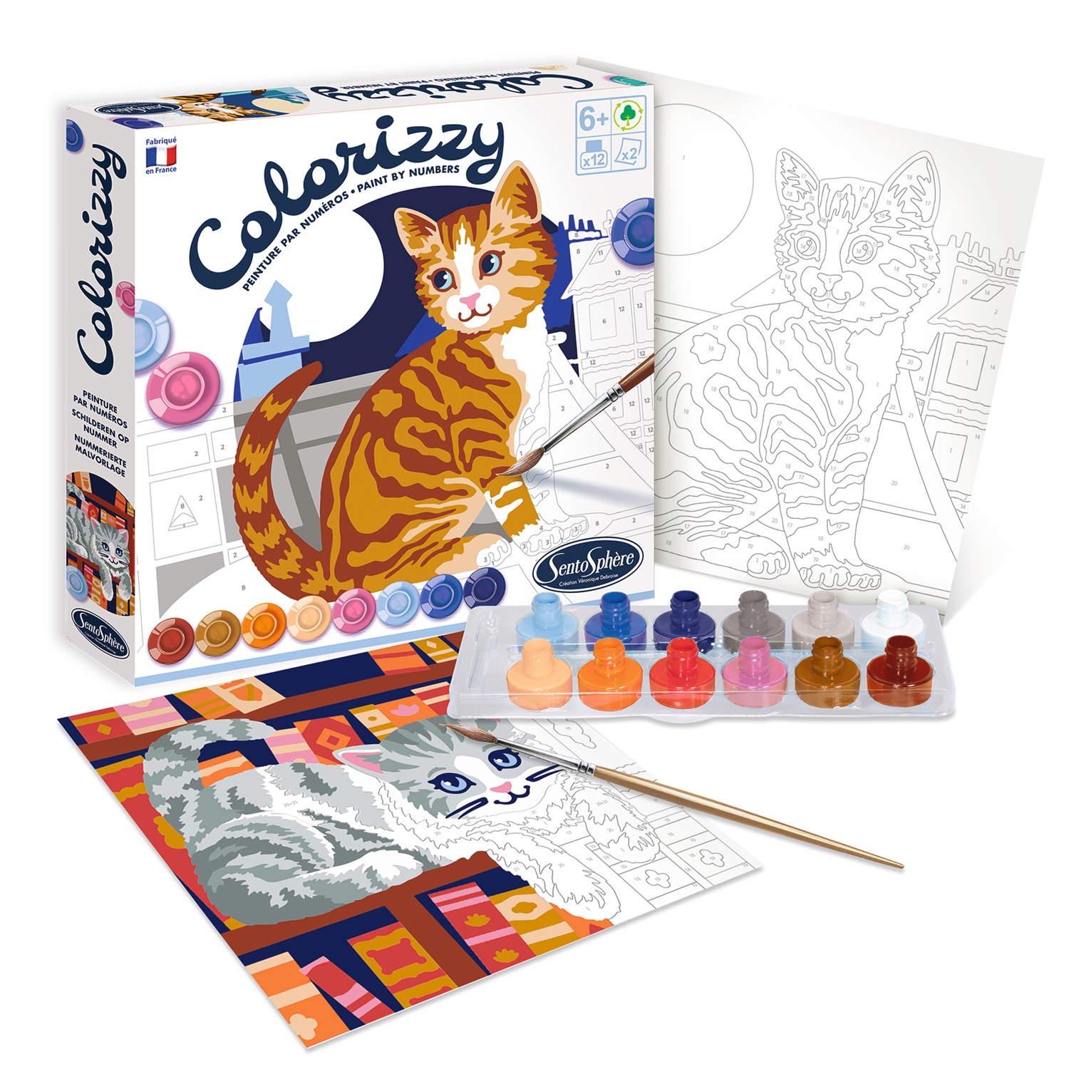 SentoSphere Colorizzy Kit per Dipingere con i Numeri - Fai da Te per Bambini e Gatti, Età 6 , Multicolore