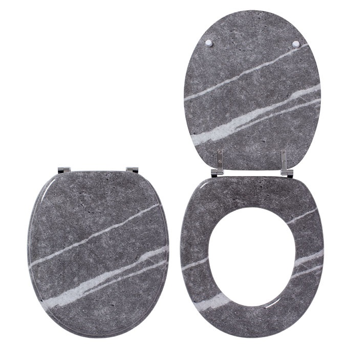 Wirquin Sedile WC Woody Grigio in MDF con Cerniere Inox, Forma Universale e Alta Durata