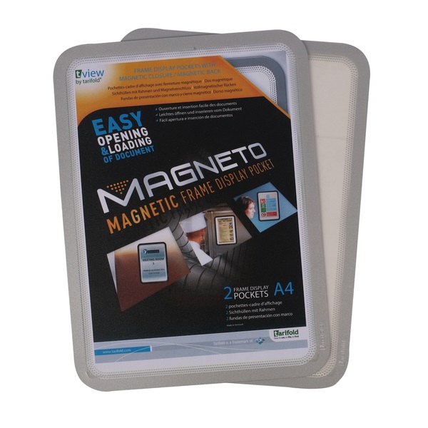 Tarifold Cornice Magnetica A4 Argento - Confezione da 2, Elegante Display in Plastica Trasparente, Utilizzabile in Modalità Ritratto o Paesaggio