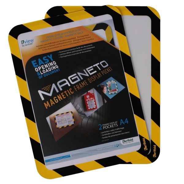 Tarifold Cornice Magnetica A4 Giallo/Nero - Confezione da 2 Pezzi con Retro Magnetico per Segnalazioni
