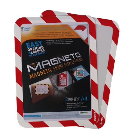 Tarifold Cornice Magnetica A4 Rosso e Bianco con Retro Adesivo e Chiusura Magnetica - Versione Safety Line