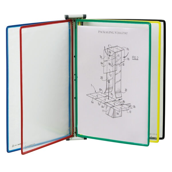 Tarifold Leggio Murale A4 con 10 Buste in PVC, Base Magnetica e Angoli Inclinabili