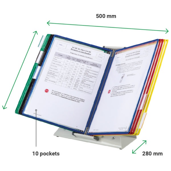 Tarifold 434209 Leggio da Tavolo A4 con 20 Buste Trasparenti - Supporto per Documenti Scrivania/Parete