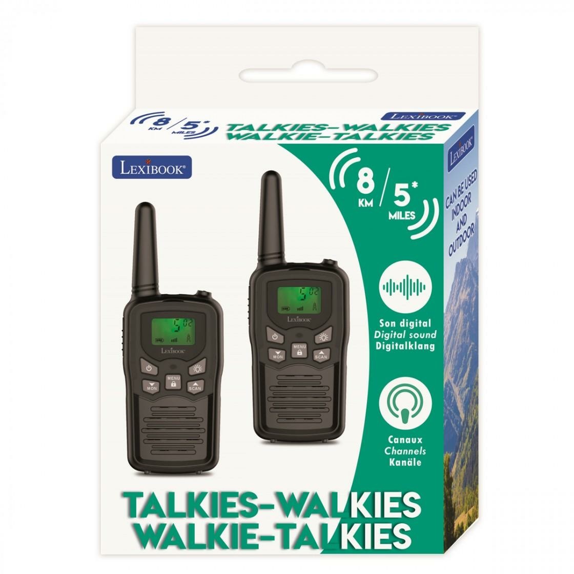 Lexibook TW58 Walkie-Talkie per Bambini - Portata 8 km, Schermo LCD, Suono Digitale, Gioco di Comunicazione, Colore Nero