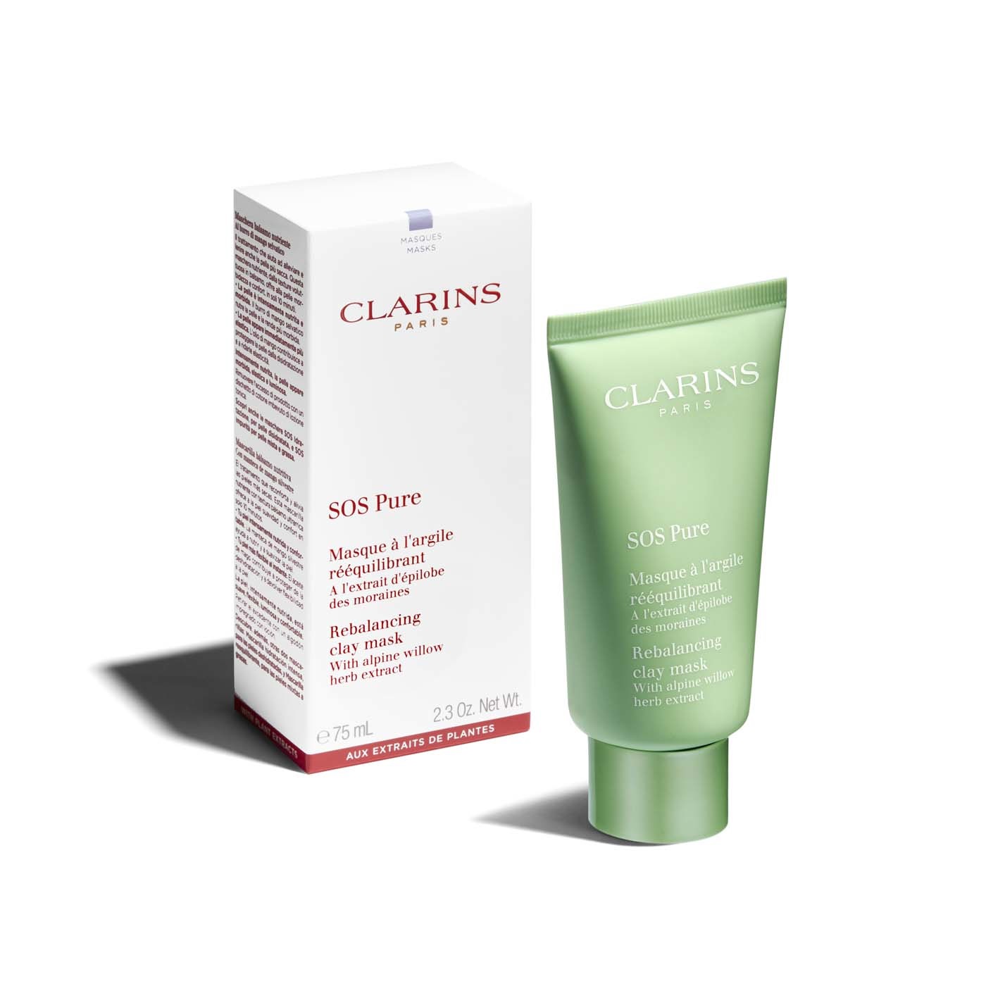 Clarins SOS Pure Maschera Riequilibrante Viso 75 ml - Purificante e Opacizzante per Pelle Mista o Grassa