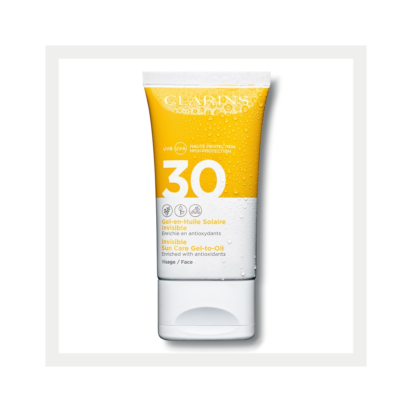 Clarins Gel-Olio Solare Invisibile Viso SPF 30 - 50 ml, Texture Setosa e Applicabile su Pelle Umida