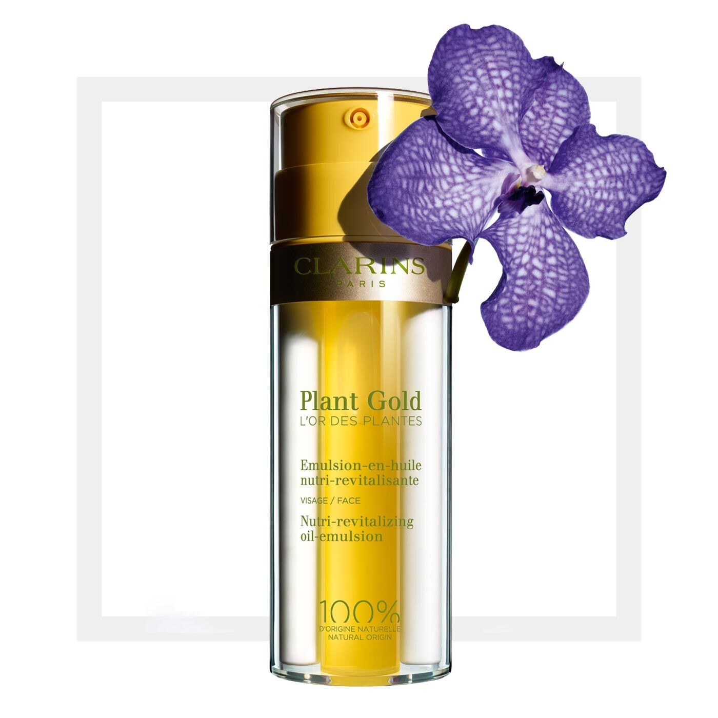 Clarins Plant Gold Fluido Nutriente e Rivitalizzante 35ml - 100% di Origine Naturale, Emulsione Oleosa con Olio di Orchidea Blu