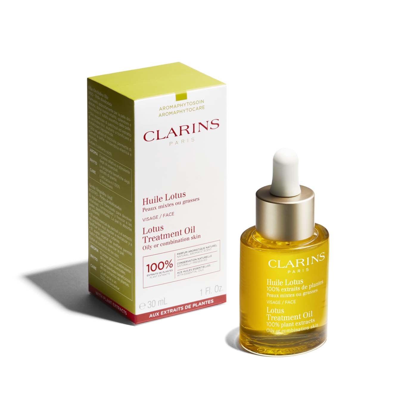 Clarins Huile Lotus - Olio Viso 30ml per Pelle Mista o Grassa, Purificante e Normalizzante con Oli Essenziali