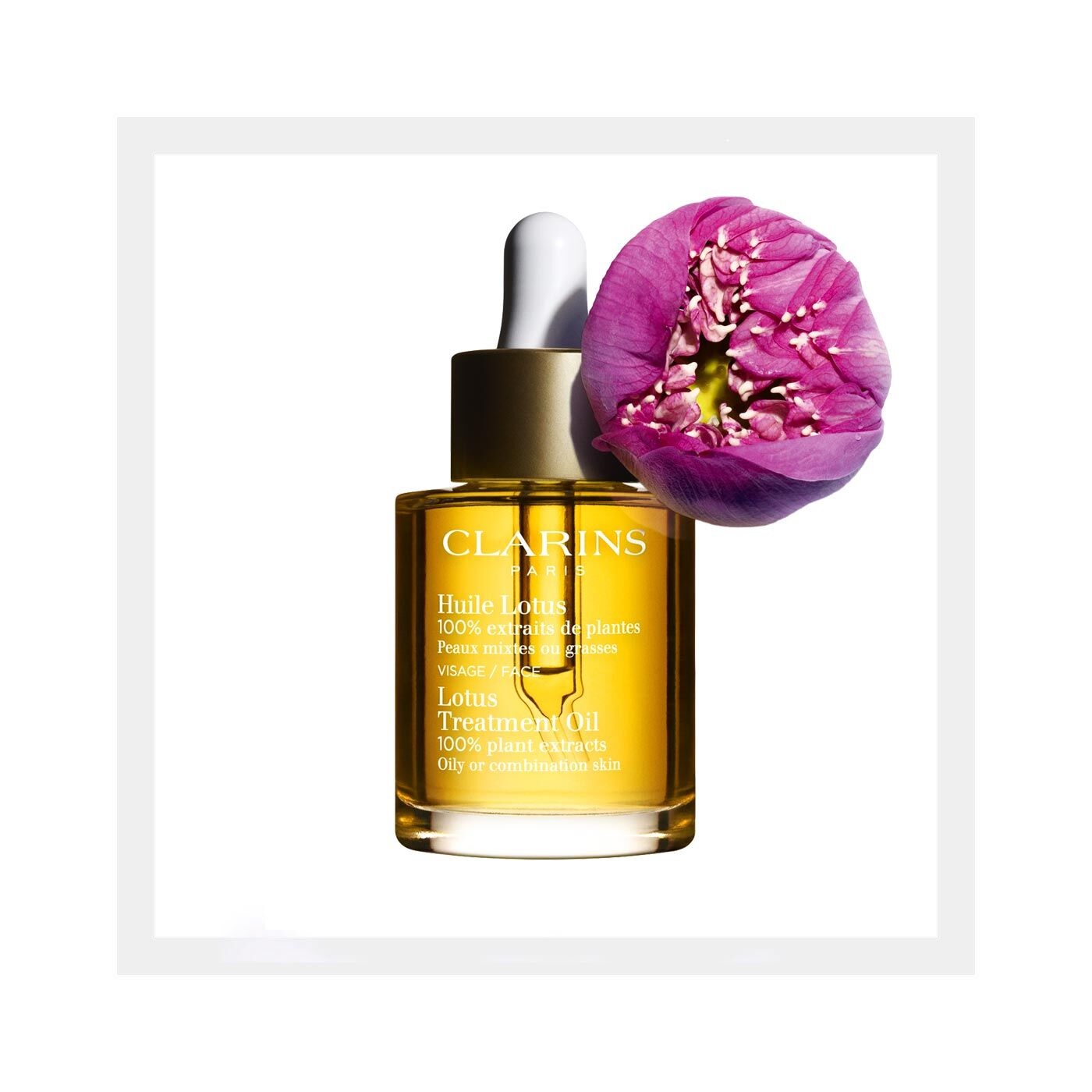 Clarins Huile Lotus - Olio Viso 30ml per Pelle Mista o Grassa, Purificante e Normalizzante con Oli Essenziali