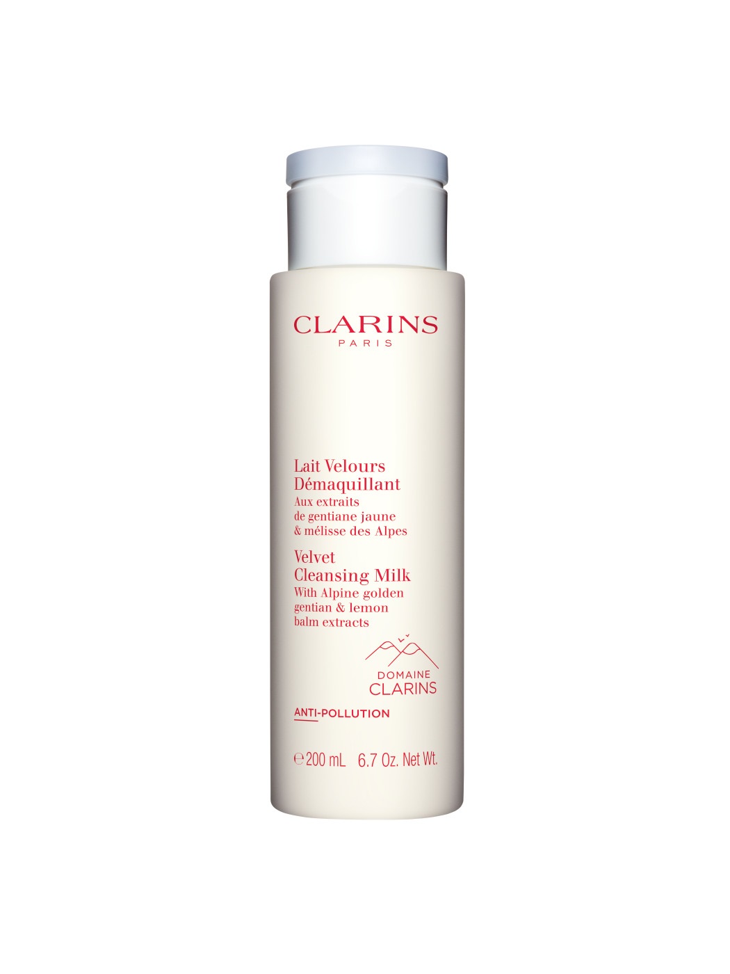 Clarins Lait Velours Démaquillant Latte Detergente Delicato 200 ml con Estratti di Genziana e Melissa