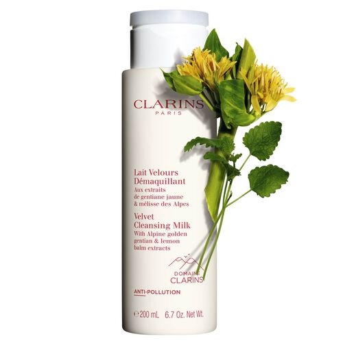 Clarins Lait Velours Démaquillant Latte Detergente Delicato 200 ml con Estratti di Genziana e Melissa
