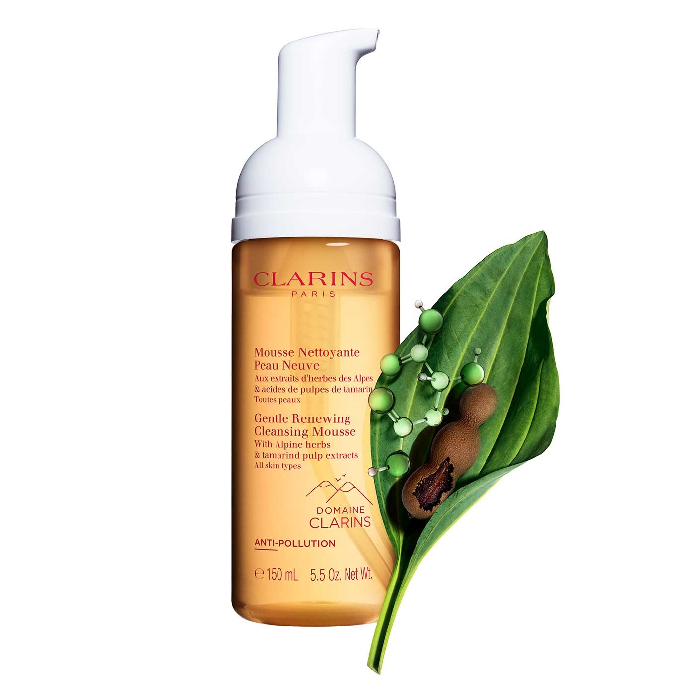 CLARINS Mousse Detergente Rinnovatrice 150 ml - Detergente Schiumogeno Idratante con Estratti di Erbe delle Alpi e Acidi della Polpa di Tamarindo