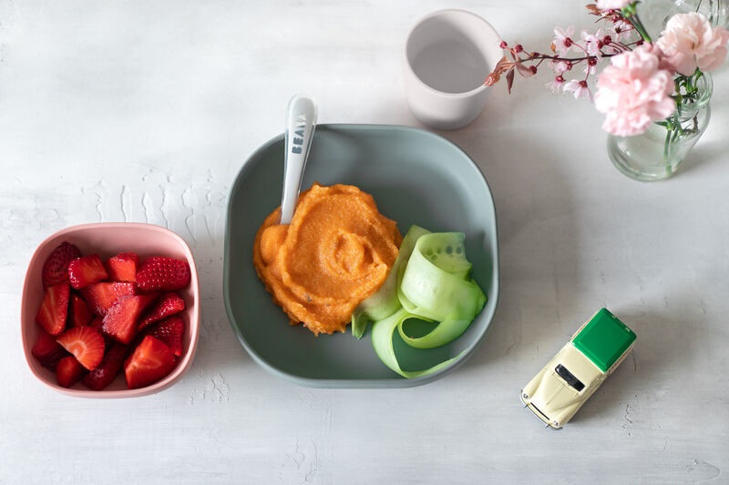 Béaba Set Completo Pappa in Silicone - 4 Pezzi con Piatto, Scodella, Ciotola e Cucchiaino Antiscivolo - Eucalipto