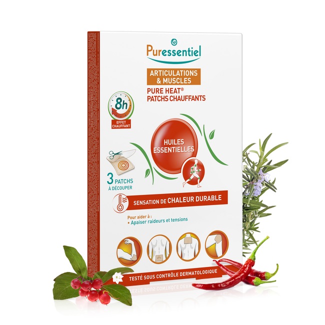 Puressentiel Cerotti Riscaldanti Pure Heat - 3 Pezzi, Effetto Riscaldante Fino a 8 Ore con 14 Oli Essenziali per Alleviare Rigidità e Tensioni Muscolari