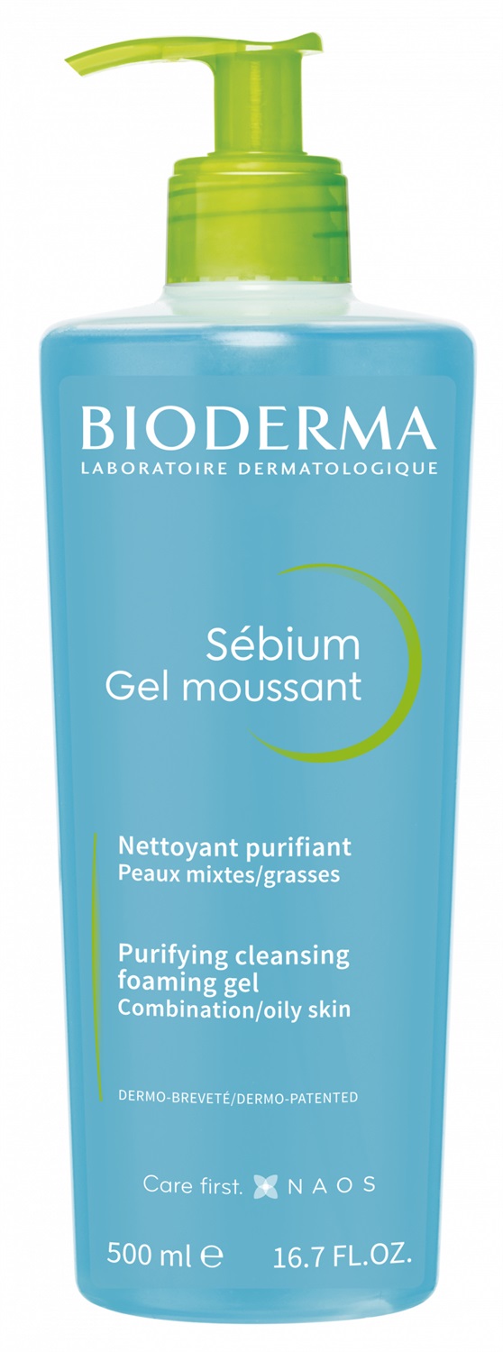 Bioderma Sébium Gel Moussant 500ml - Gel Detergente Purificante per Pelle Mista e Grassa, Senza Sapone