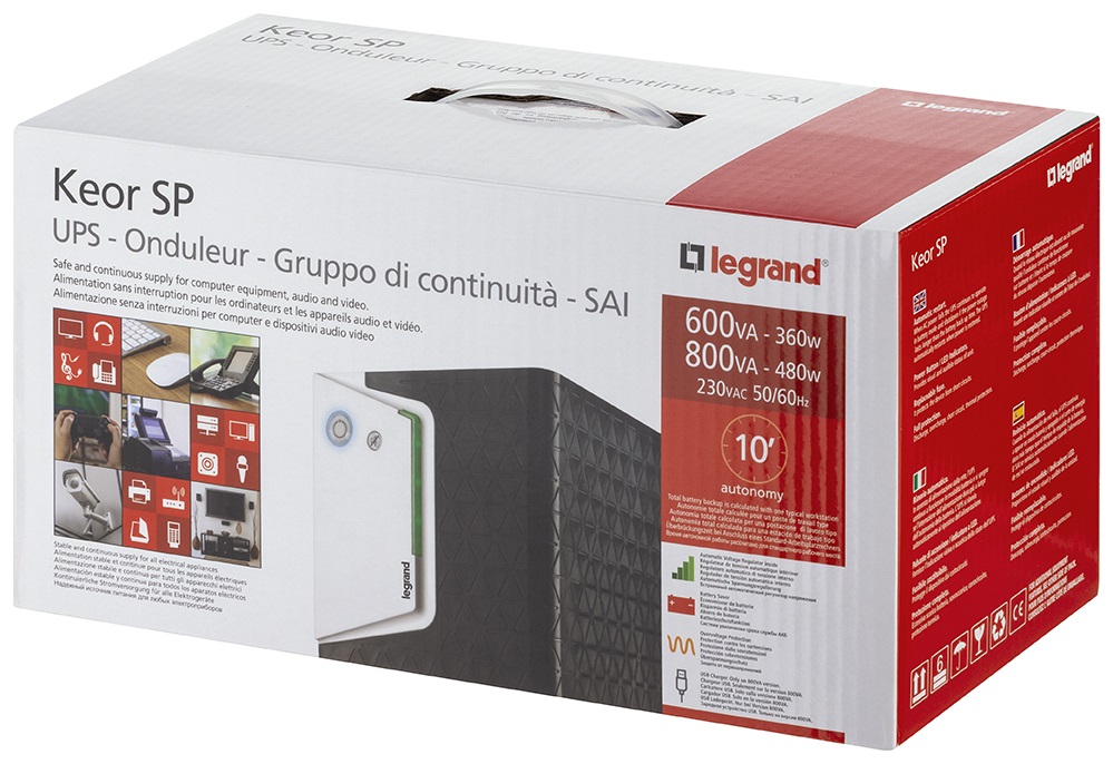 Legrand Keor SP 800 VA Gruppo di Continuità (UPS) A Linea Interattiva 480 W con 4 Prese IEC e Autonomia Fino a 15 Minuti