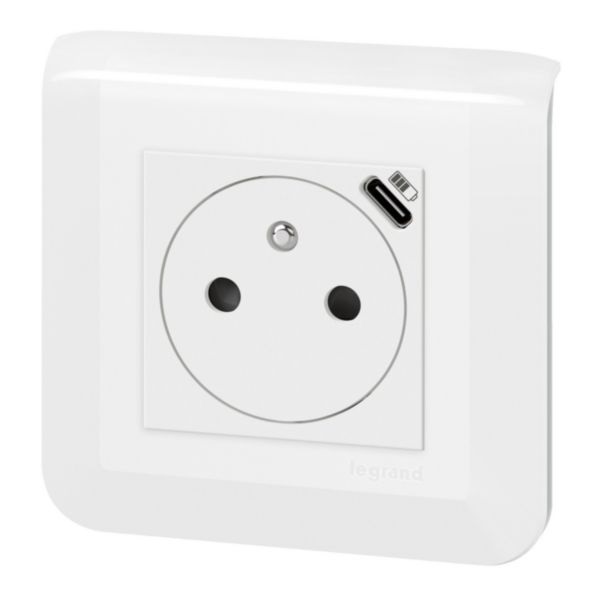 Legrand Presa di corrente con terra e caricatore USB Type-C, 2 moduli, bianco