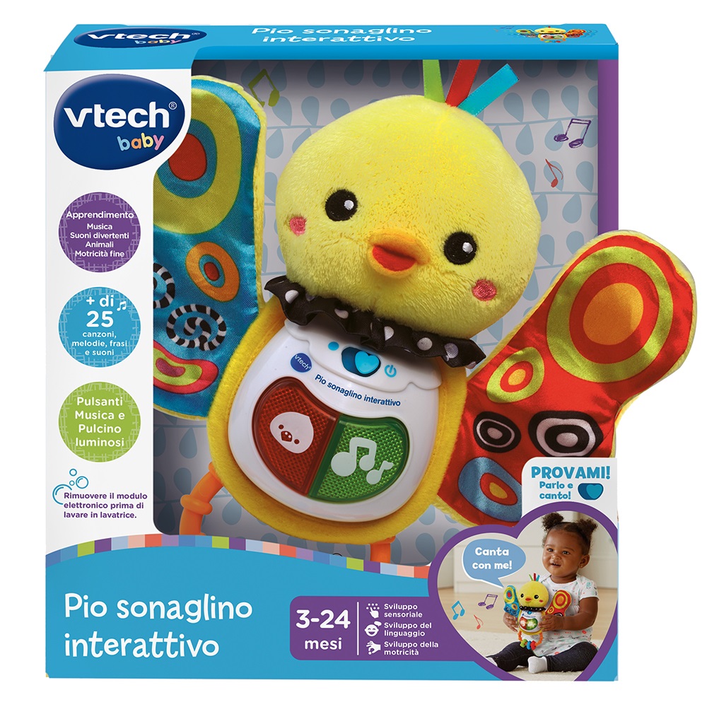 VTech Pio Sonaglino Interattivo - Pulcino Musicale e Luminoso con Sensore di Movimento, 10 Melodie e 3 Canzoni, per Neonati 3-24 Mesi