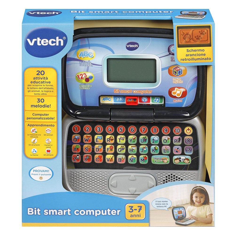 VTech Bit Smart Computer - Computer Interattivo Parlante per Bambini con 20 Attività Educative, Schermo Retroilluminato, Mouse e Personalizzazione