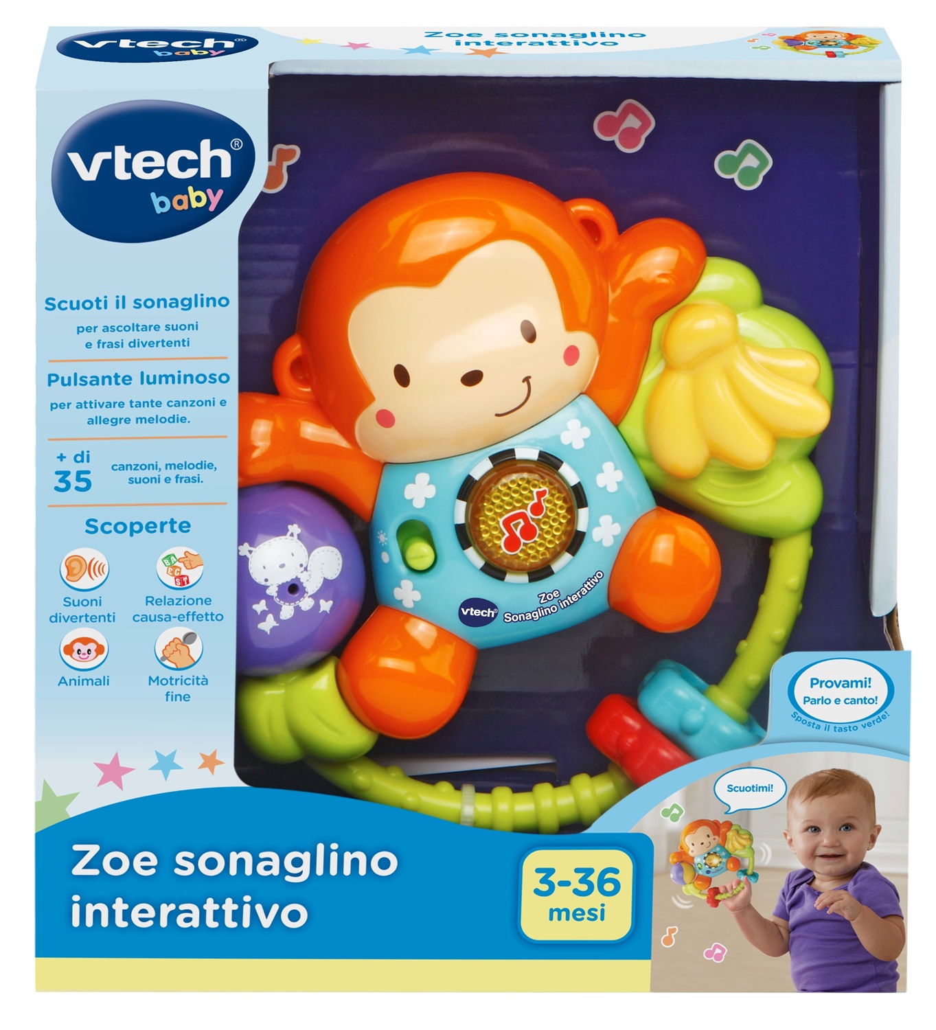 VTech Zoe Sonaglino Interattivo e Luminoso con 15 Melodie, 35 Frasi e Sensore di Movimento per Neonati (3-36 Mesi)