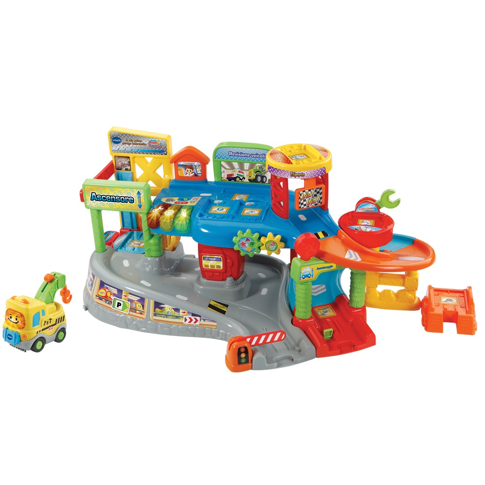 VTech Vroom Vroom Go - Il Mio Primo Garage Interattivo con Veicolo Elettronico, Pista Macchinine e Garage Parlante per Bambini 1-5 Anni