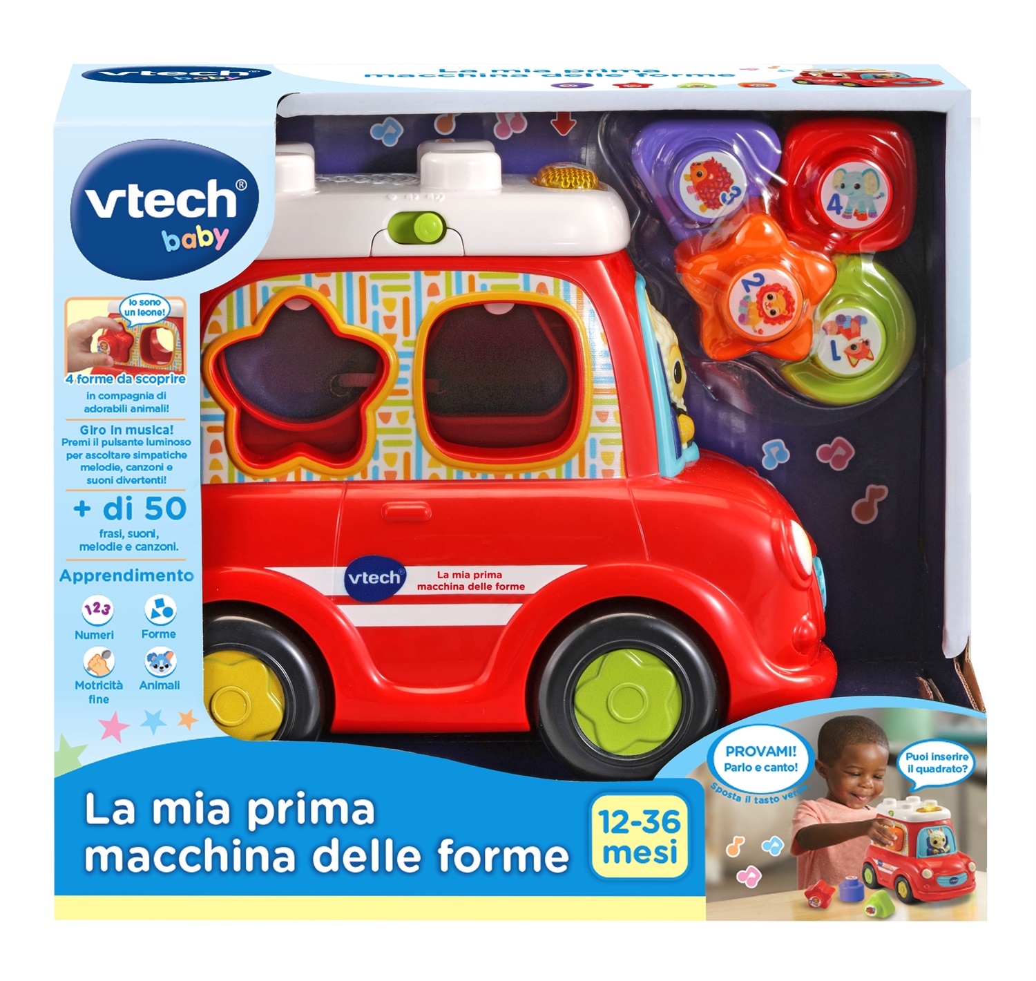 VTech La Mia Prima Macchina delle Forme - Giocattolo Interattivo con Tamburo Musicale, 5 Forme, 3 Canzoni e 20 Melodie per Bambini 12-36 Mesi