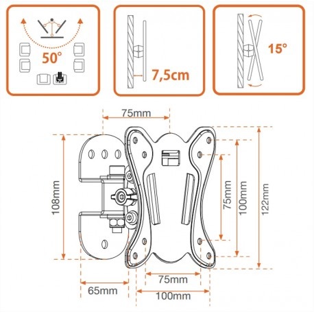 Metronic Supporto a Muro Ruotabile e Fisso per TV - Nero, Compatibile con Schermi da 13'' a 55'', Peso Max 35 kg