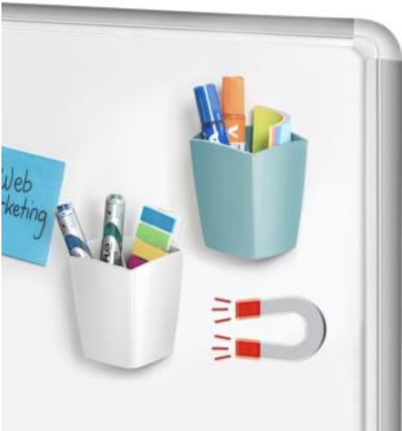 CEP Portapennarelli Magnetico Bianco in Polistirene Riciclabile - 2 Scomparti, Capacità Fino a 10 Pennarelli, Dimensioni 78x74x95 mm