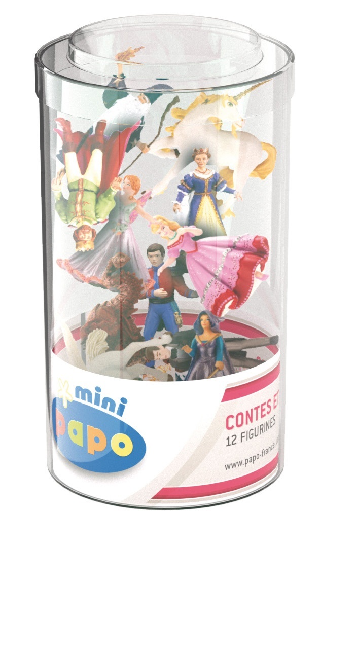 Papo 33012 - Mini PLUS Enchanted World con 12 Mini Figurine di Principi, Principesse, Fate, Unicorni e Draghi - Multicolore