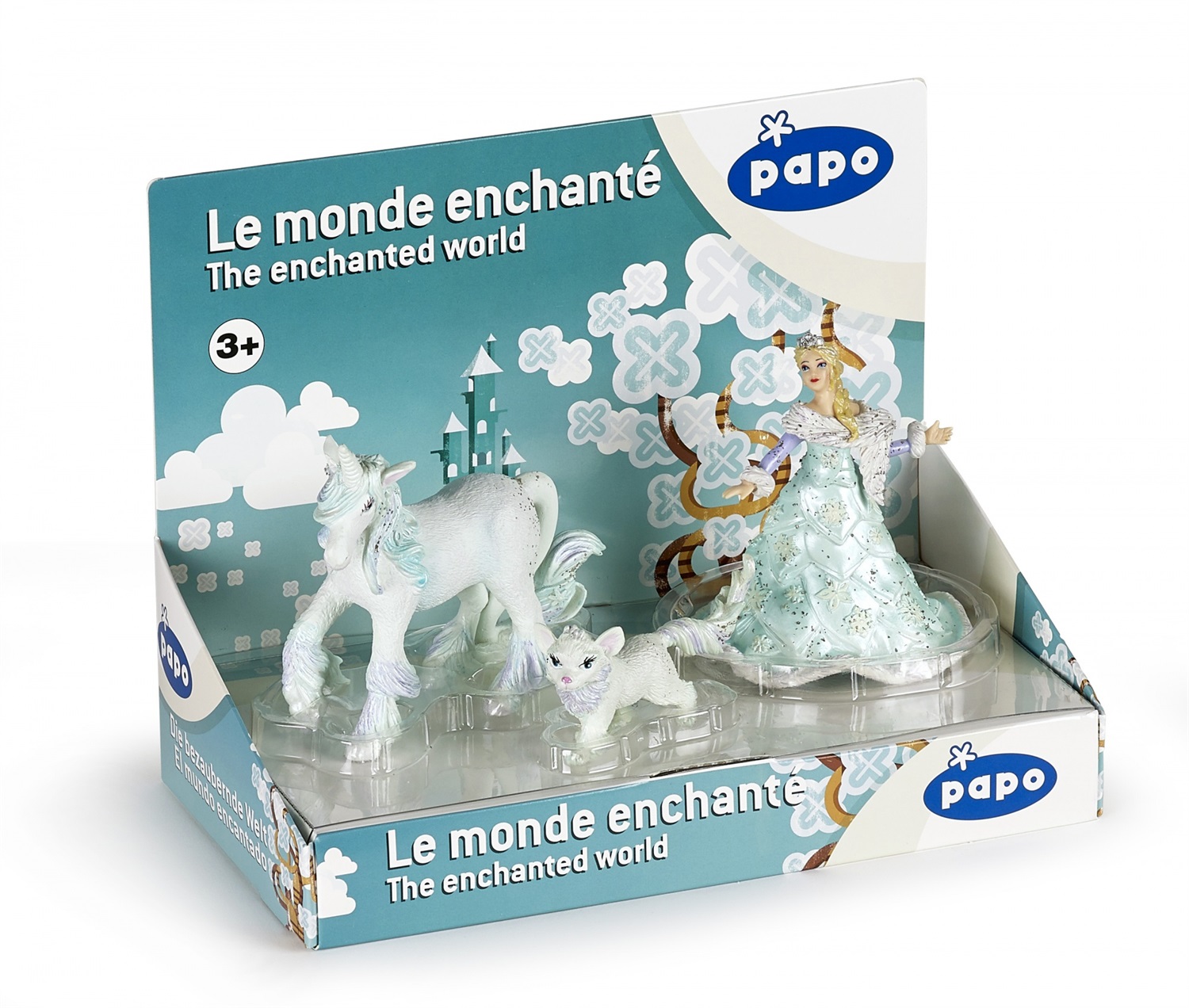 Papo - Display box Regina del ghiaccio con unicorno e Ghiacciolo - Adatto a bambini dai 3 anni