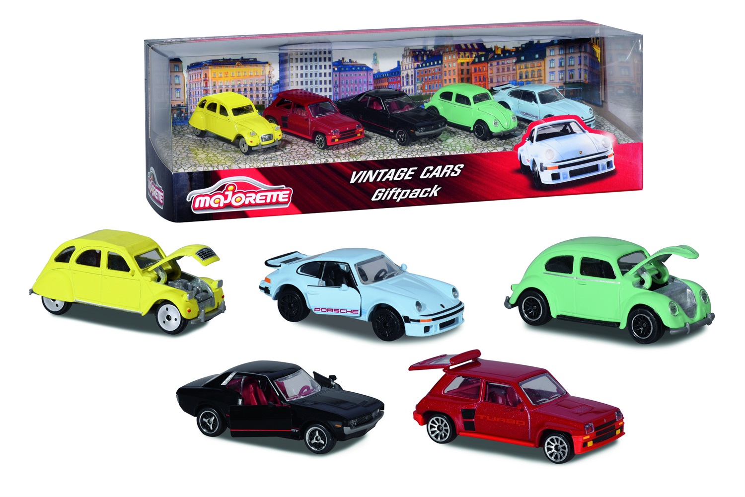 Smoby 212052013 Giftpack Vintage Cars - Set di 5 veicoli die-cast, ruota libera, scala 1:64, 3 anni