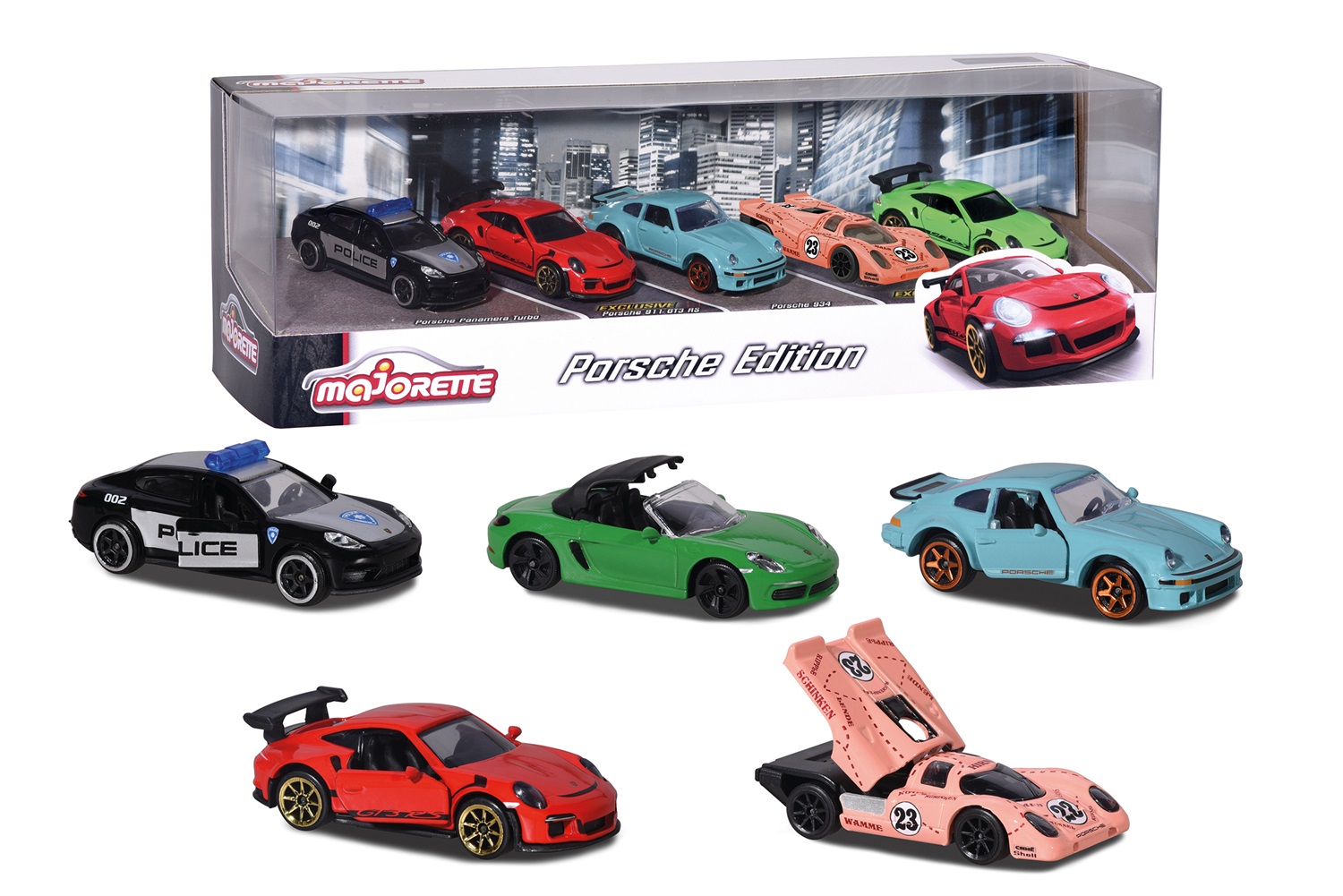 Smoby 212053171 - Set di veicoli giocattolo Porsche Gift Pack 5 Pezzi Scala 1:64 con movimento a ruota libera