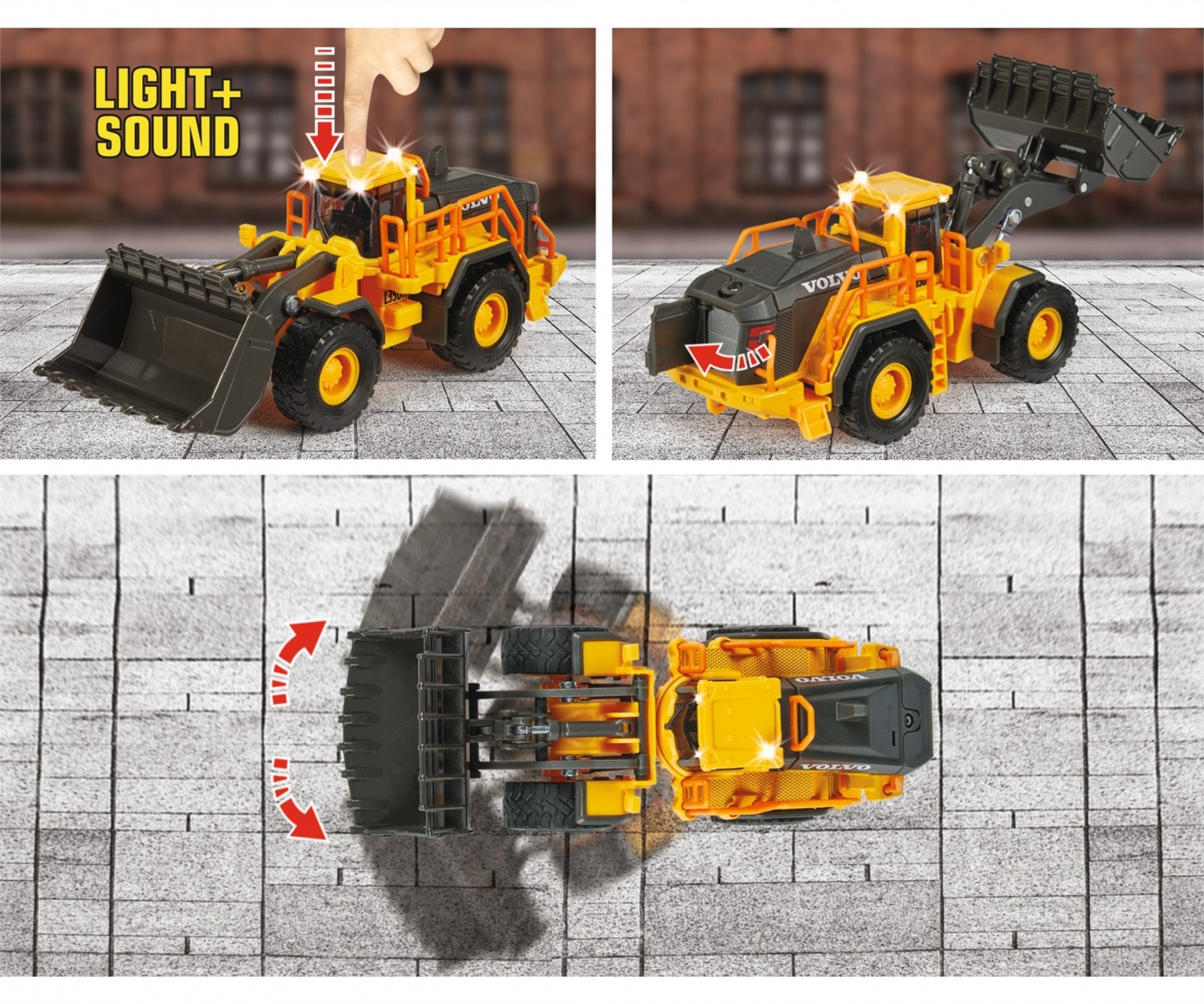 Majorette Volvo Wheel Loader con Luci e Suoni - Pala Gommata 21 cm
